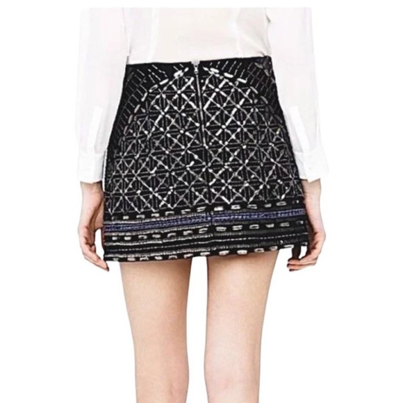 Club Monaco Kaitlin Black w/ Silver Hand Beaded Back Zip Up A Line Mini Skirt. - Picture 6 of 14
